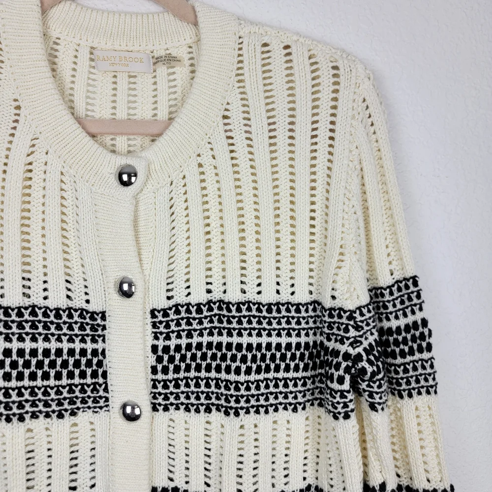 Ramy Brook Sarah Striped Cardigan Knitted Black White Buttons XL - Picture 8 of 11